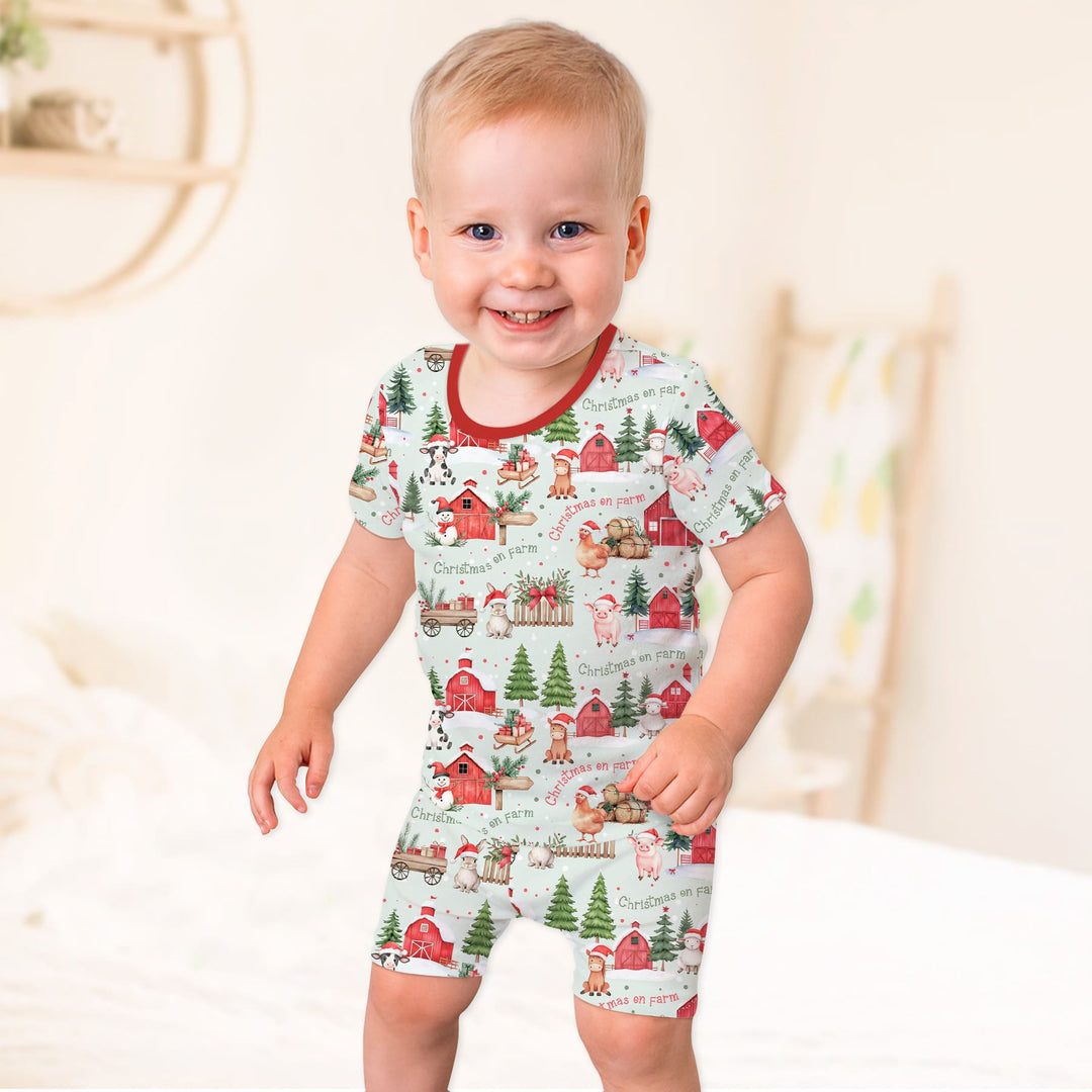 Christmas on Farm Two Piece Short Sleeve Shorts Pajama Set