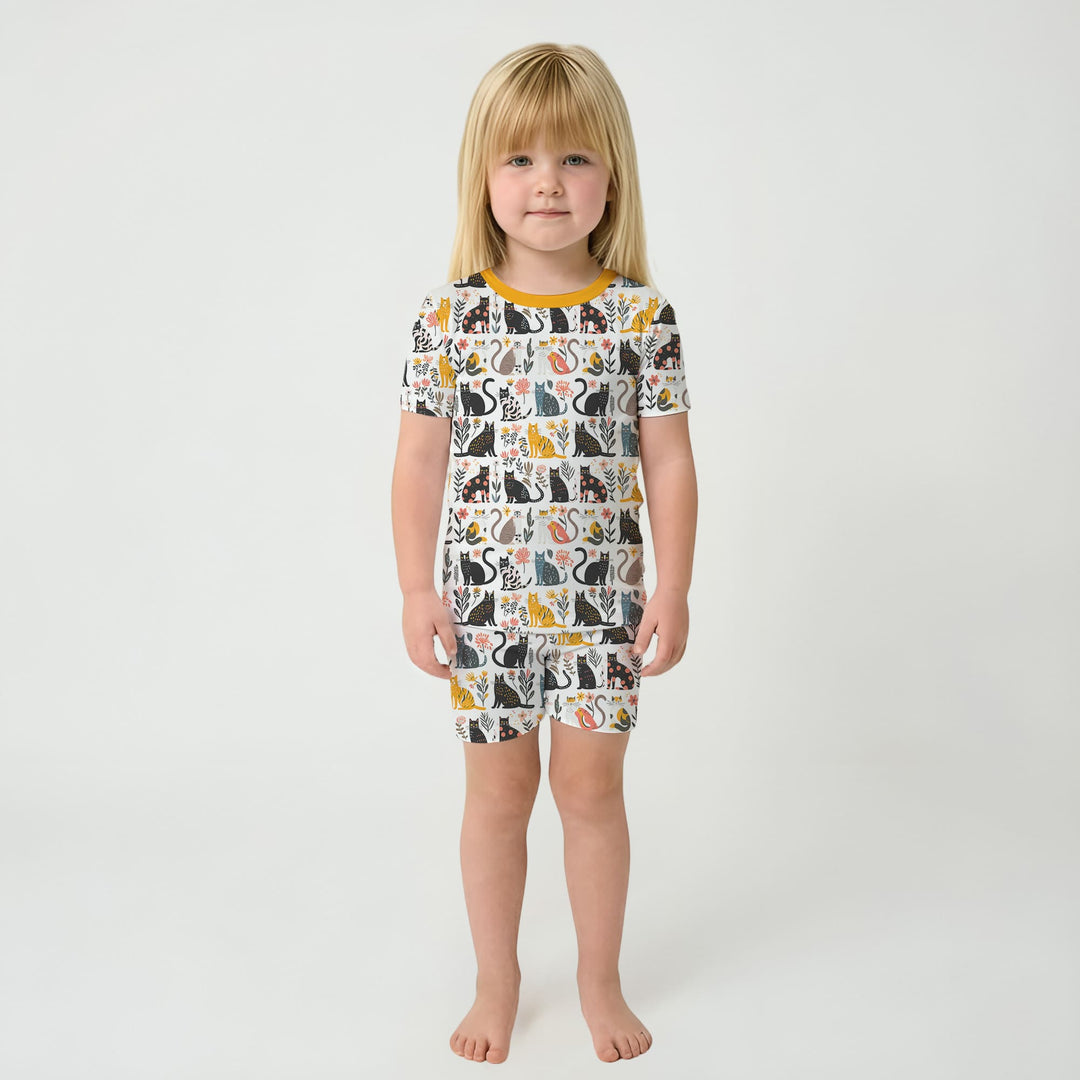 Botanical Cats Two Piece Short Sleeve Shorts Pajama Set