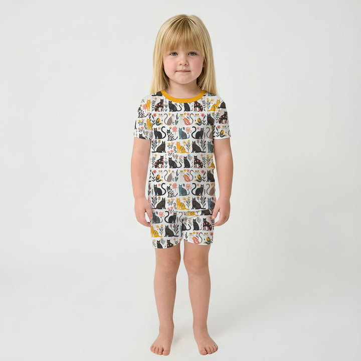 Botanical Cats Two Piece Short Sleeve Shorts Pajama Set