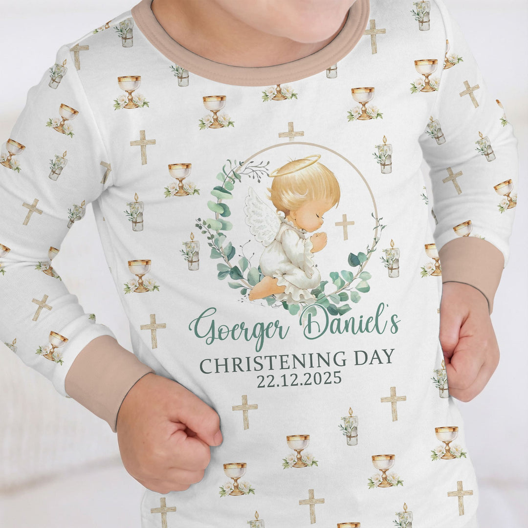 First Christening Day Custom Name Two Piece Long Sleeve Pajama Set