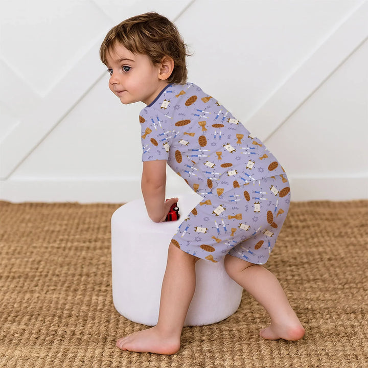 Shabbat Shalom Family Matching Two Piece Short Sleeve Shorts Pajama Set