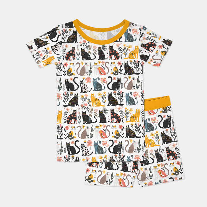 Botanical Cats Two Piece Short Sleeve Shorts Pajama Set