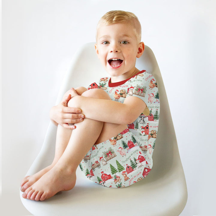 Christmas on Farm Two Piece Short Sleeve Shorts Pajama Set