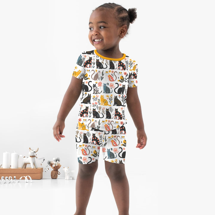 Botanical Cats Two Piece Short Sleeve Shorts Pajama Set