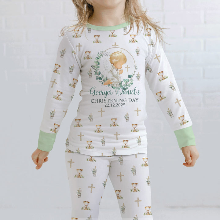 First Christening Day Custom Name Two Piece Long Sleeve Pajama Set