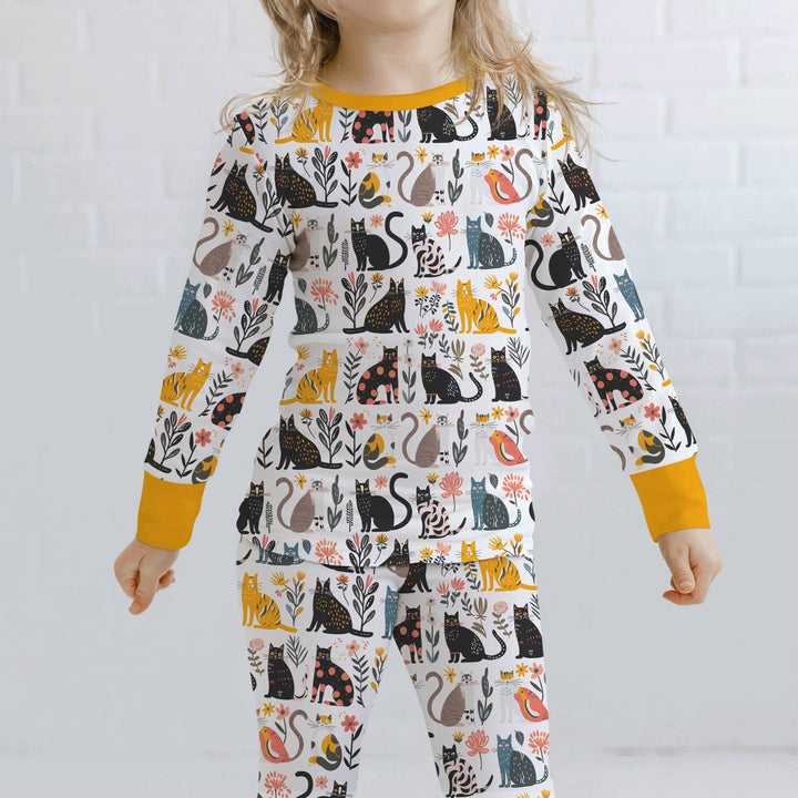 Botanical Cats Two Piece Long Sleeve Pajama Set