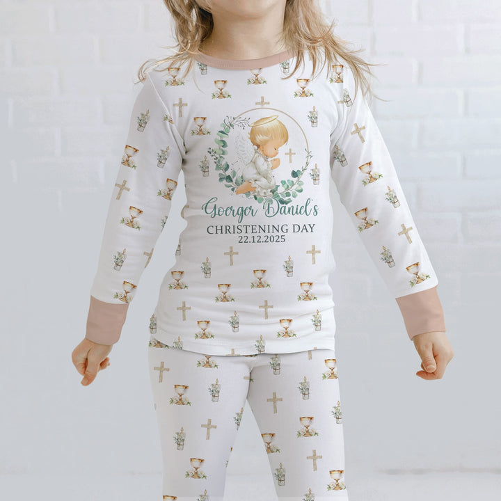 First Christening Day Custom Name Two Piece Long Sleeve Pajama Set