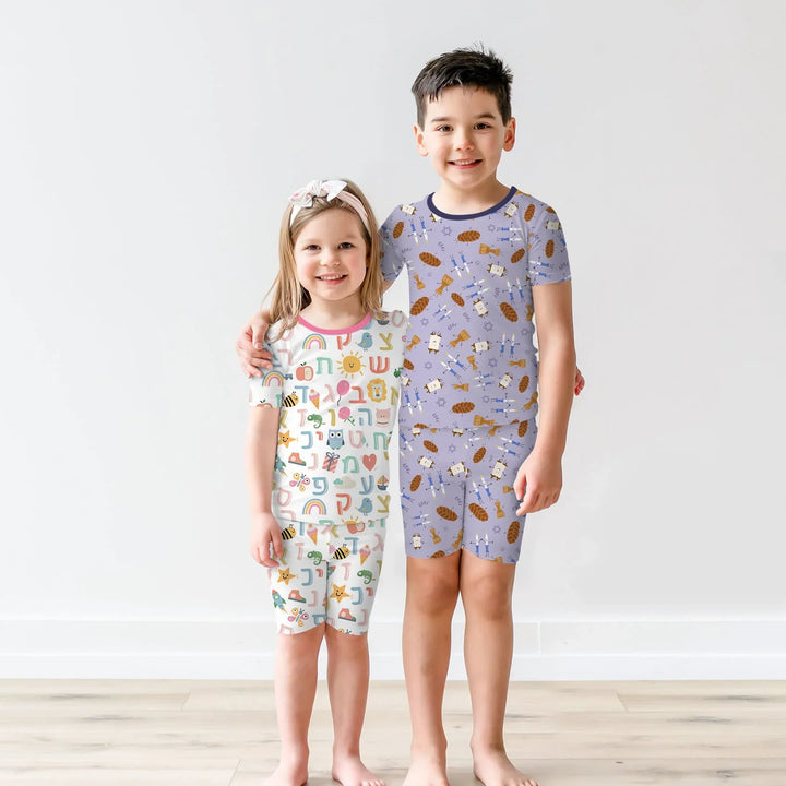 Shabbat Shalom Family Matching Two Piece Short Sleeve Shorts Pajama Set