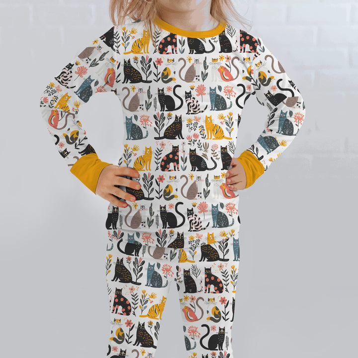 Botanical Cats Two Piece Long Sleeve Pajama Set