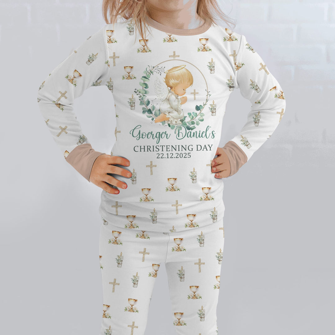 First Christening Day Custom Name Two Piece Long Sleeve Pajama Set