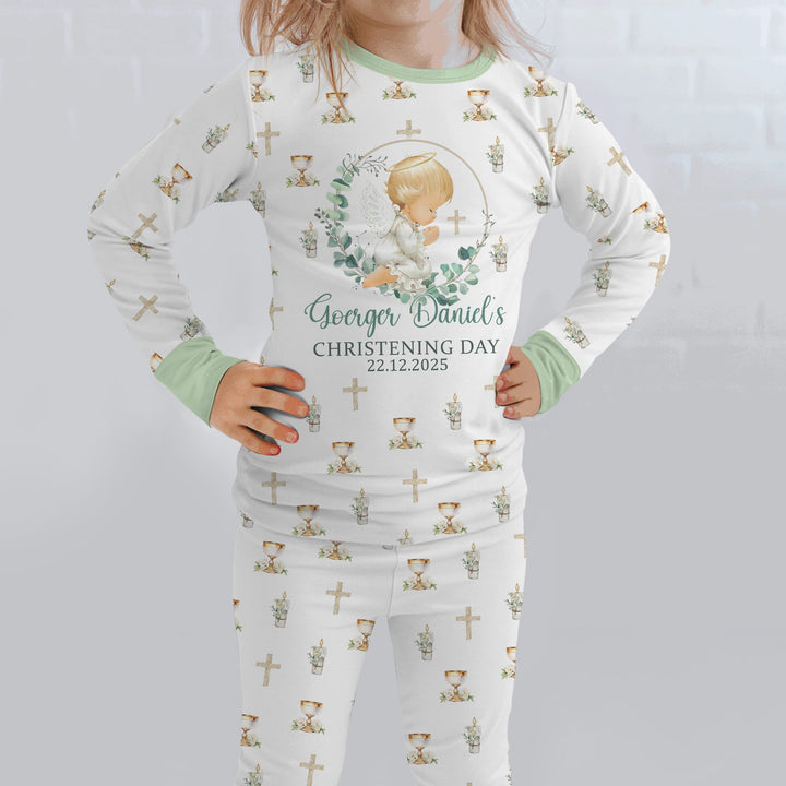 First Christening Day Custom Name Two Piece Long Sleeve Pajama Set