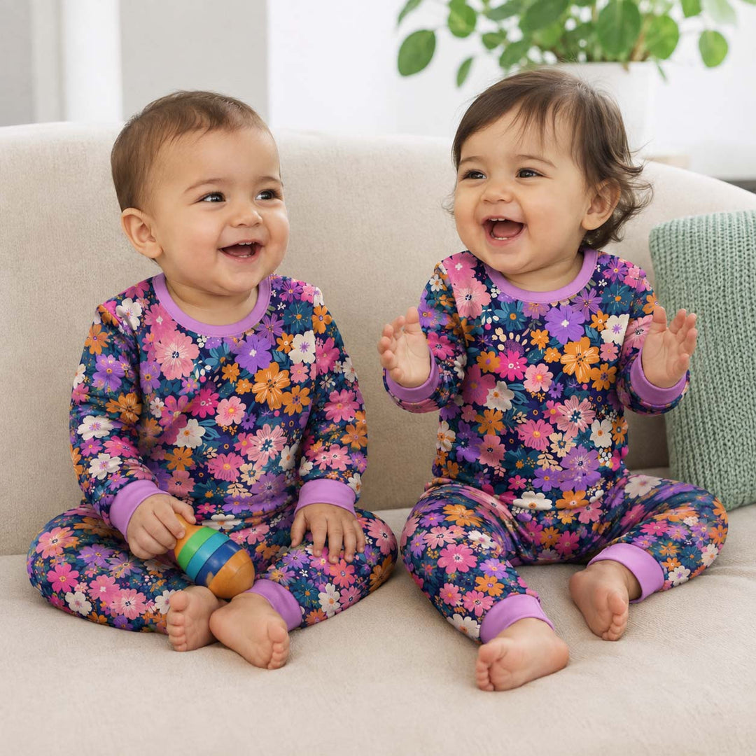 Autumn Flower Beauty Bamboo Two Piece Long Sleeve Pajama Set