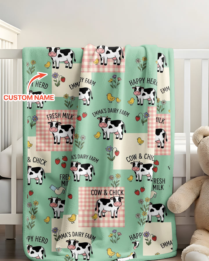 Custom Name Minty Farm And A Tiny Chick Bamboo Blanket