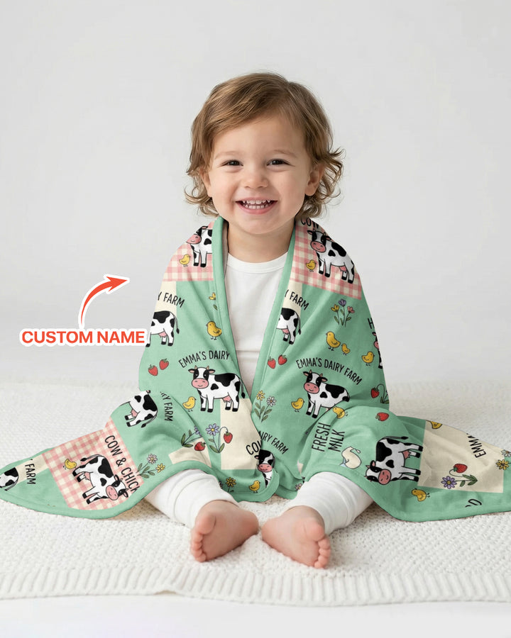 Custom Name Minty Farm And A Tiny Chick Bamboo Blanket