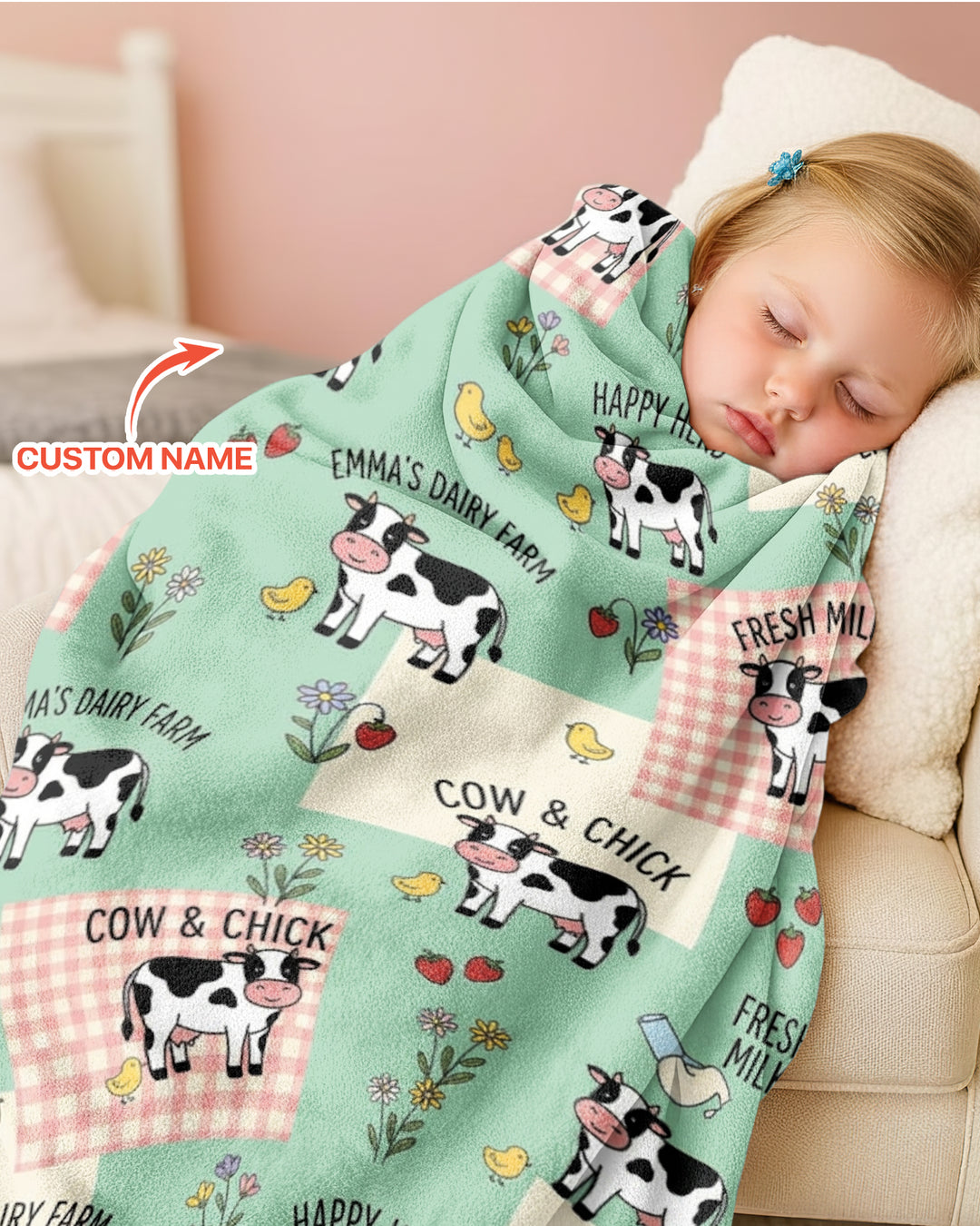 Custom Name Minty Farm And A Tiny Chick Bamboo Blanket