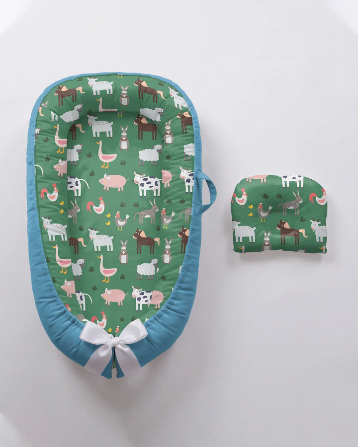 Green Farm Animals Bamboo Baby Nest Bed