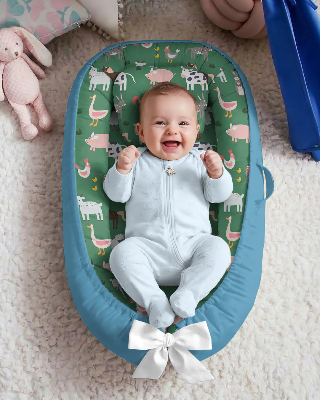 Green Farm Animals Bamboo Baby Nest Bed