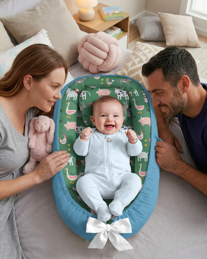 Green Farm Animals Bamboo Baby Nest Bed