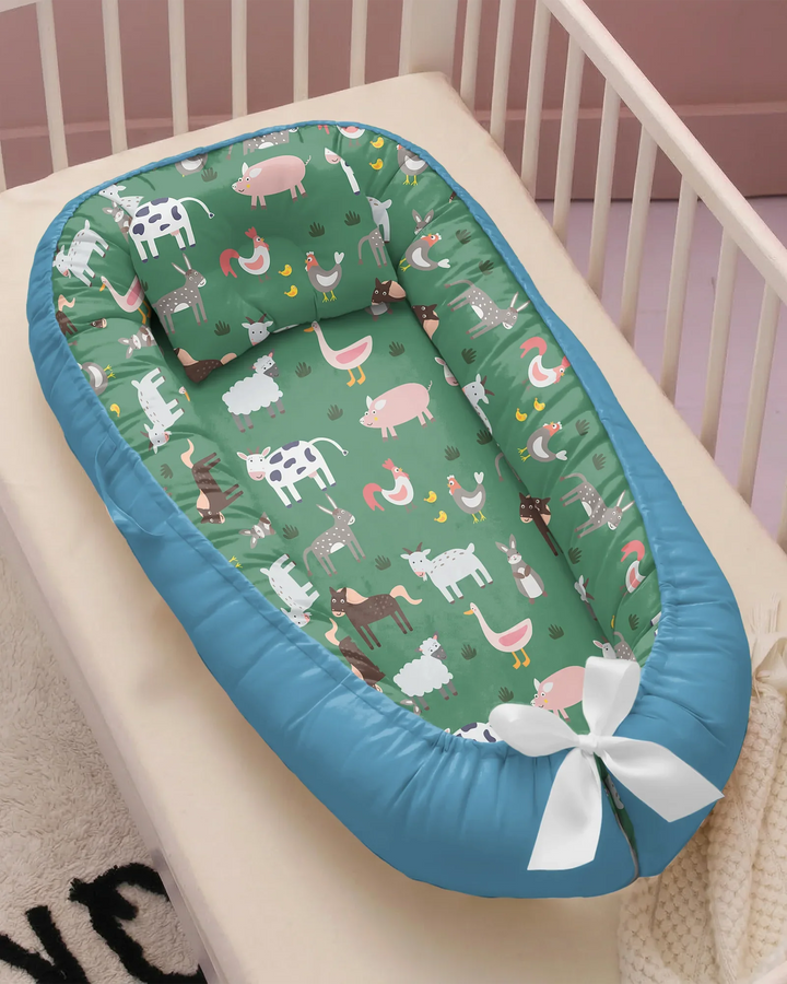 Green Farm Animals Bamboo Baby Nest Bed