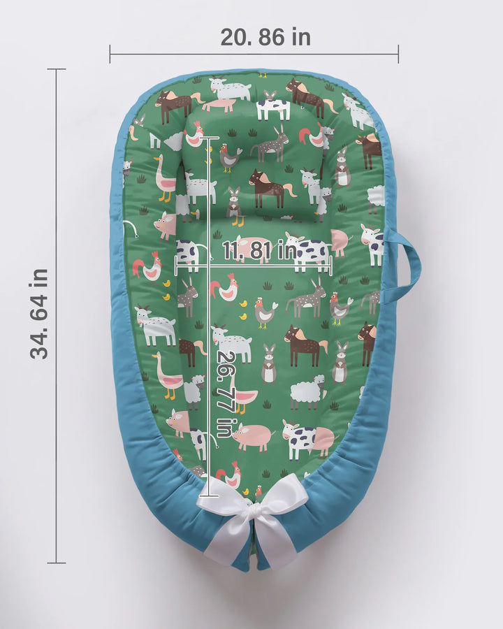 Green Farm Animals Bamboo Baby Nest Bed