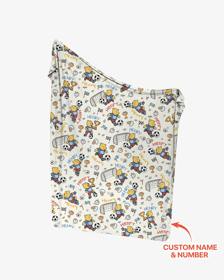 Personalized Classic Bear World Soccer swaddle blanket