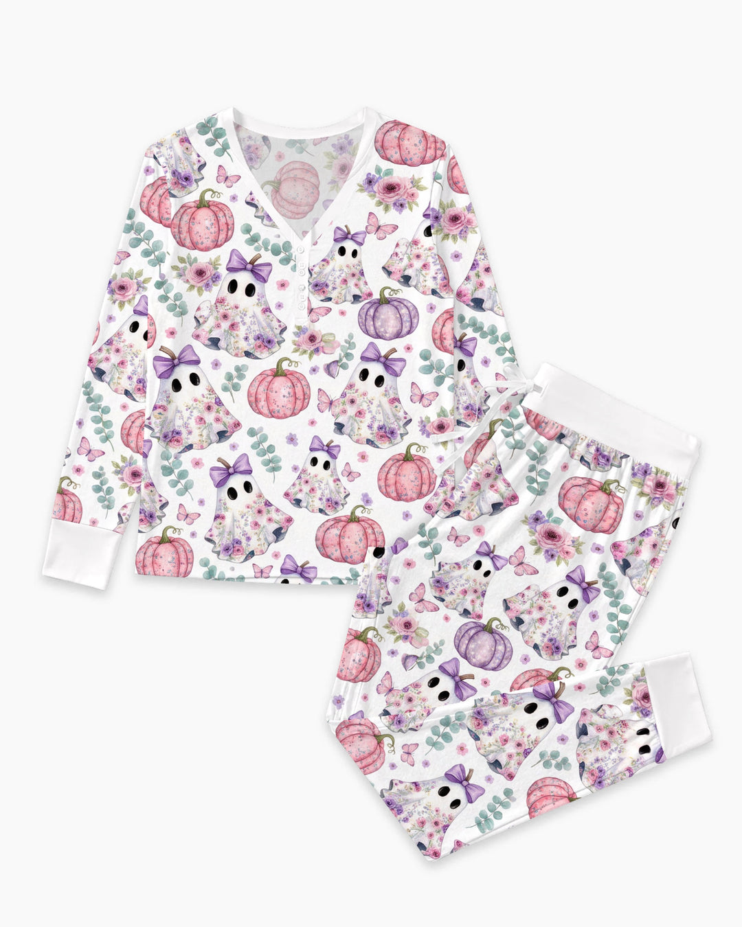 Floral Ghost & Pumpkin Garden Bamboo Women Pajama Set