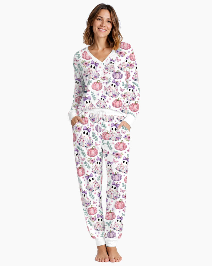 Floral Ghost & Pumpkin Garden Bamboo Women Pajama Set