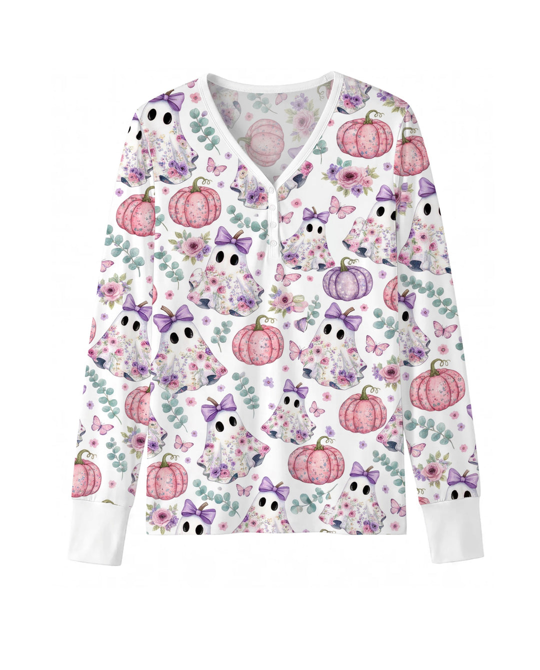 Floral Ghost & Pumpkin Garden Bamboo Women Pajama Set