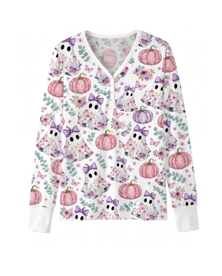 Floral Ghost & Pumpkin Garden Bamboo Women Pajama Set