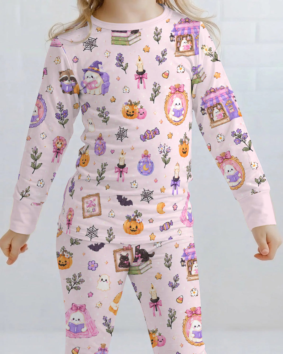 Cozy Ghost Book Club Halloween Bamboo Two Piece Long Sleeve Pajama Set