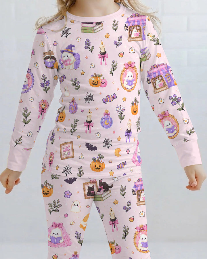 Cozy Ghost Book Club Halloween Bamboo Two Piece Long Sleeve Pajama Set