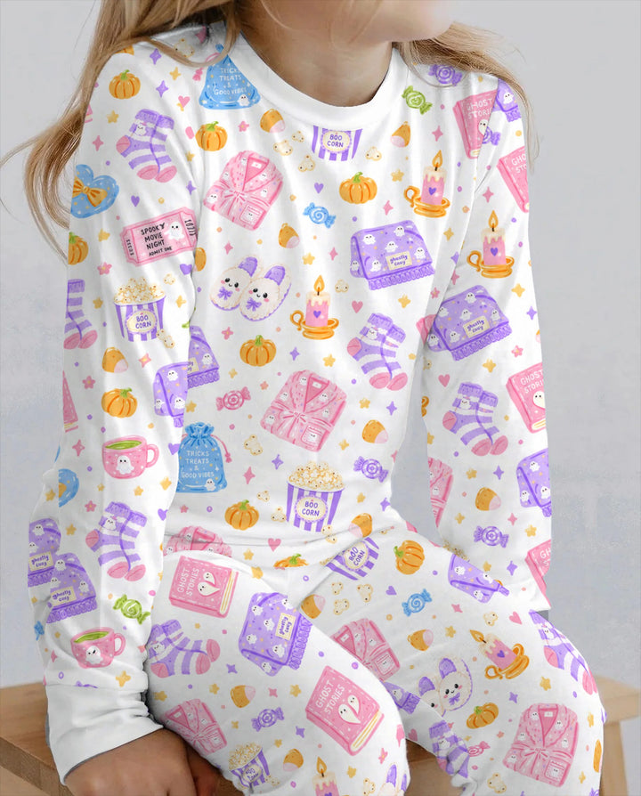 Cozy Halloween Movie Night Bamboo Two Piece Long Sleeve Pajama Set