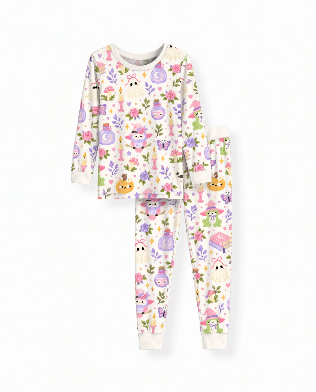 Whimsical Witchy Garden Halloween Bamboo Two Piece Long Sleeve Pajama Set