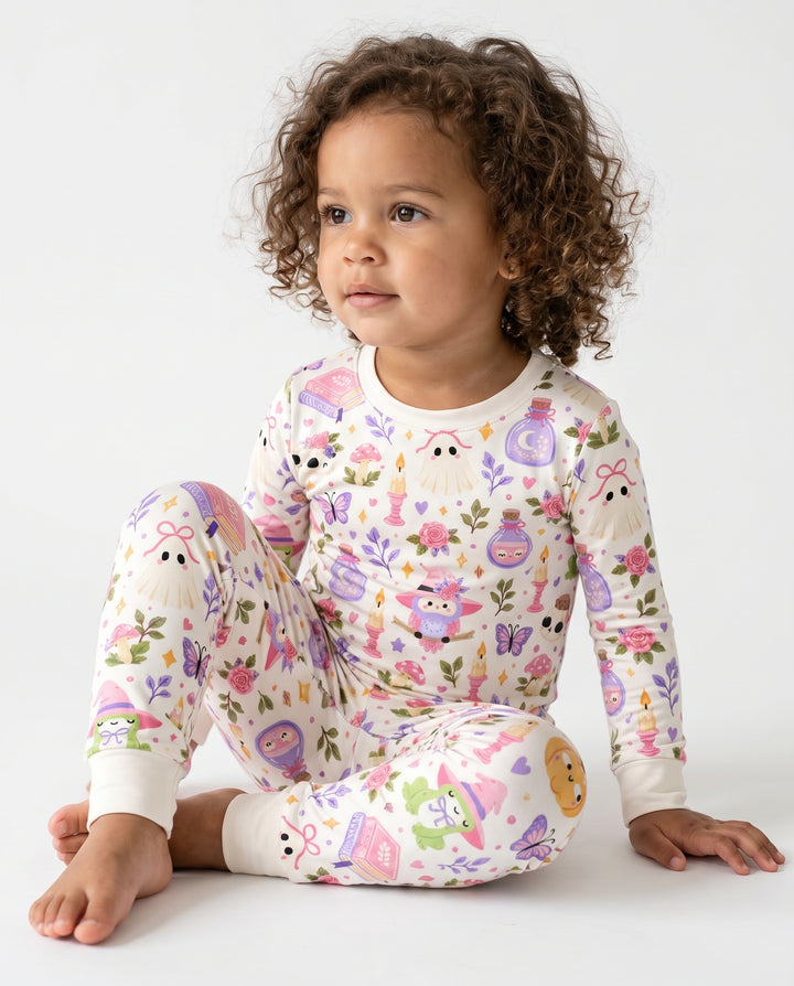 Whimsical Witchy Garden Halloween Bamboo Two Piece Long Sleeve Pajama Set