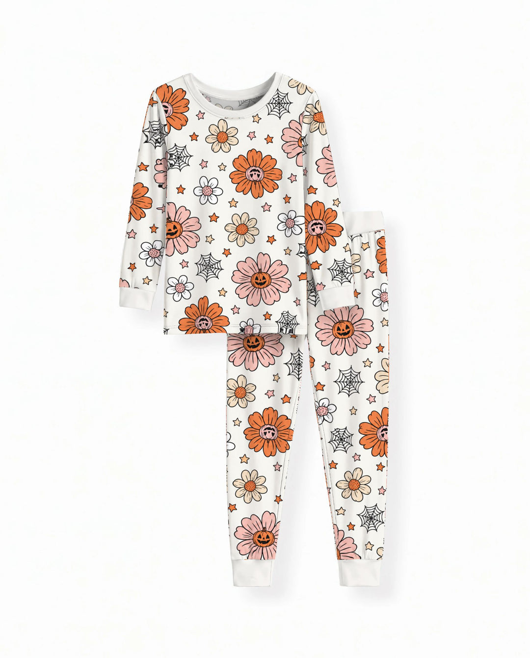 Pumpkin Daisy Halloween Garden Bamboo Two Piece Long Sleeve Pajama Set
