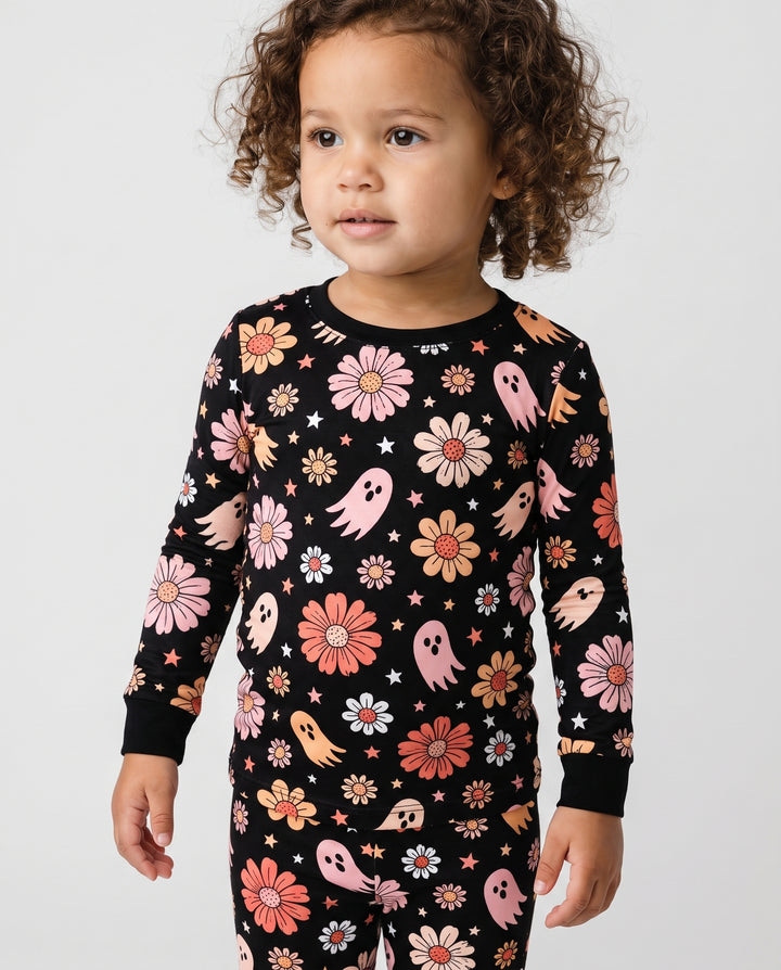 Groovy Ghost Flower Night Bamboo Two Piece Long Sleeve Pajama Set