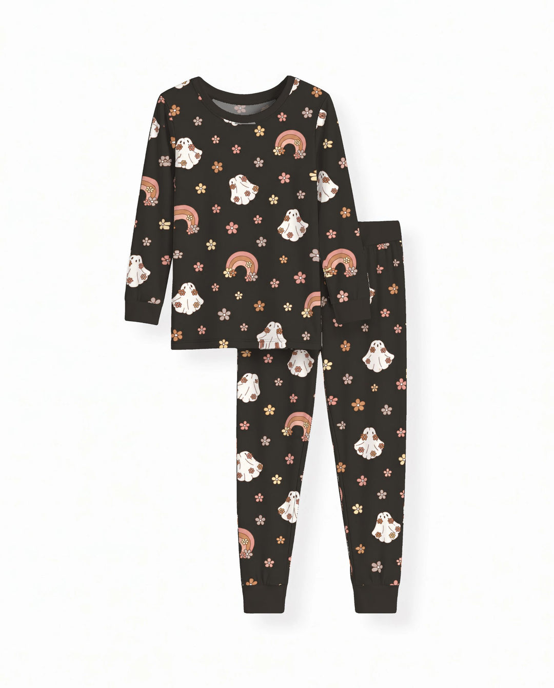 Boho Floral Ghosts & Rainbows Bamboo Two Piece Long Sleeve Pajama Set
