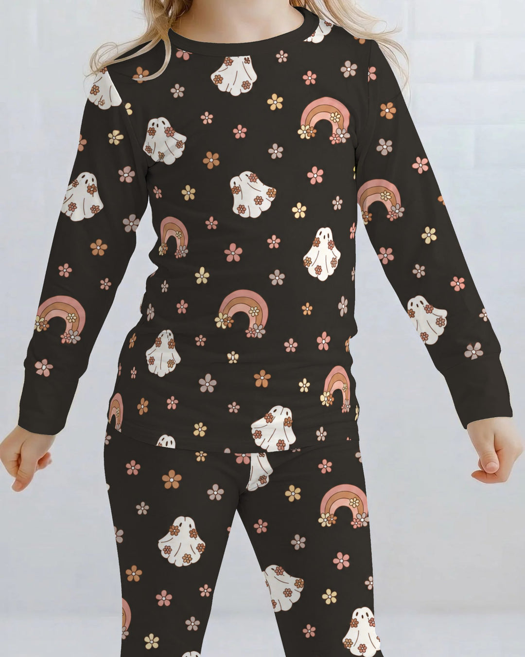Boho Floral Ghosts & Rainbows Bamboo Two Piece Long Sleeve Pajama Set