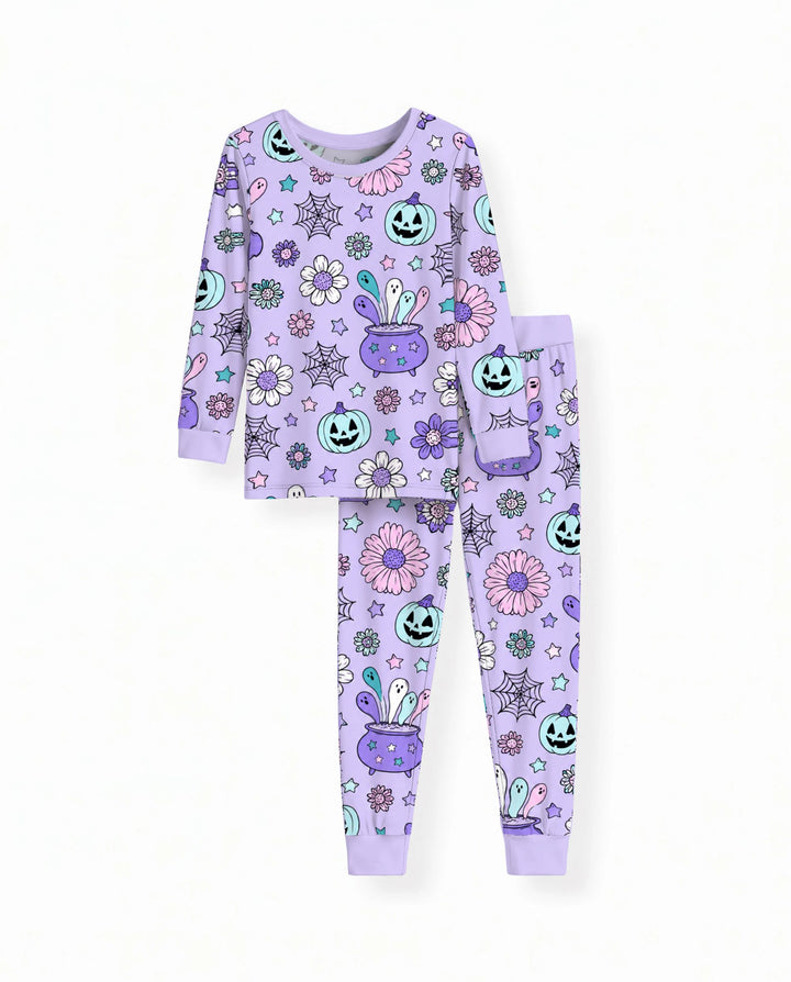 Pastel Witch Cauldron Garden Bamboo Two Piece Long Sleeve Pajama Set