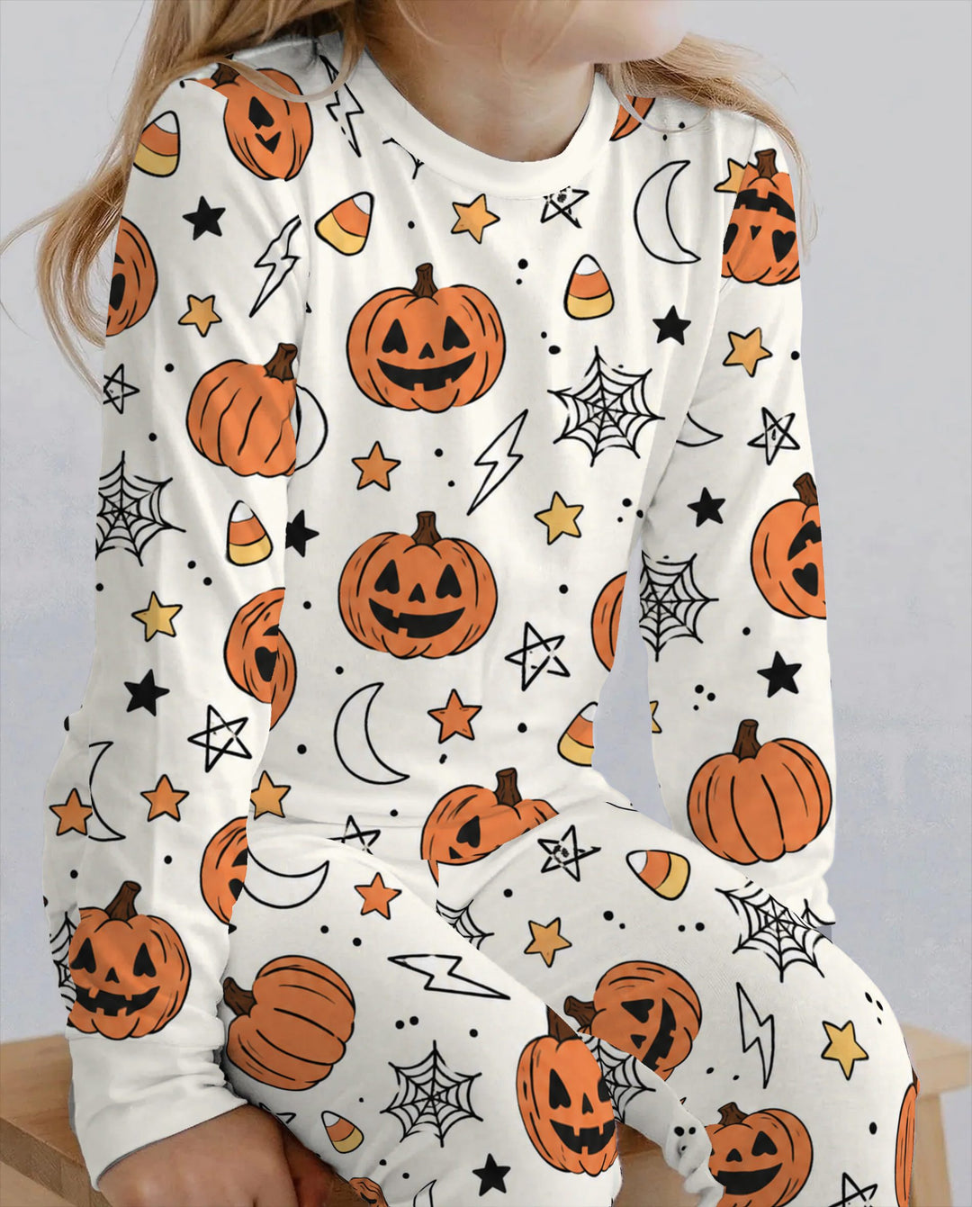 Pumpkin Moon Halloween Doodles Bamboo Two Piece Long Sleeve Pajama Set