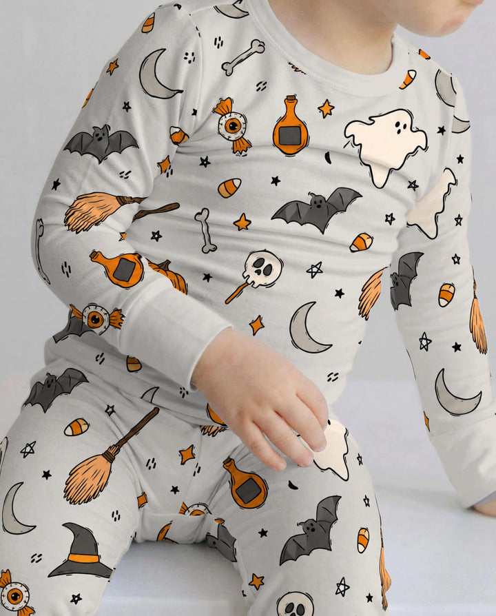 Classic Witchy Halloween Doodles Bamboo Two Piece Long Sleeve Pajama Set