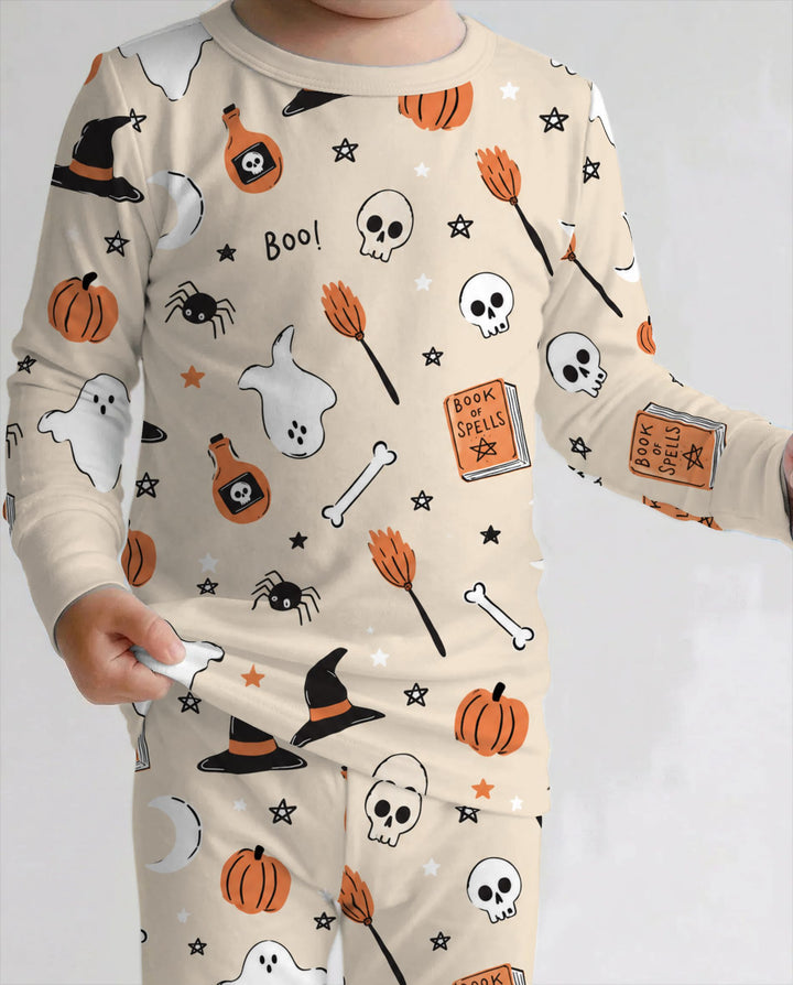 Cozy Witchy Halloween Doodles Bamboo Two Piece Long Sleeve Pajama Set