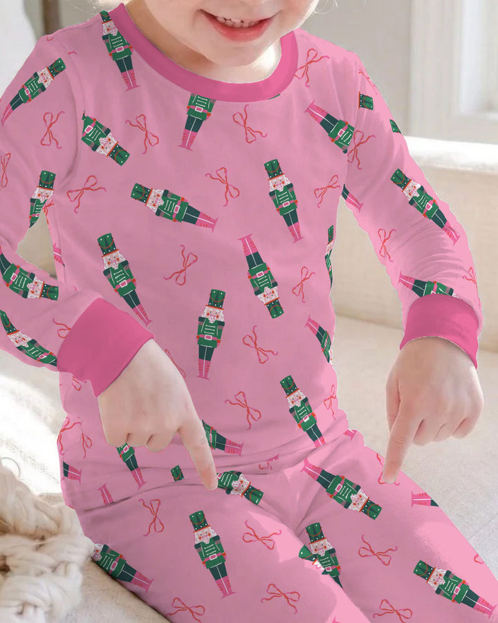Pink Nutcracker Christmas Bamboo Two Piece Long Sleeve Pajama Set
