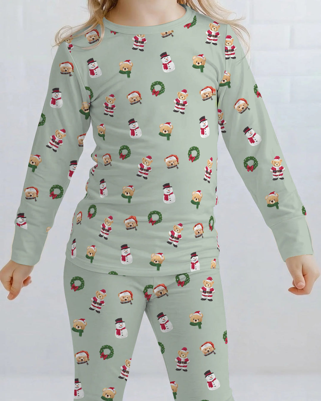Christmas Teddy & Snowman Bamboo Two Piece Long Sleeve Pajama Set