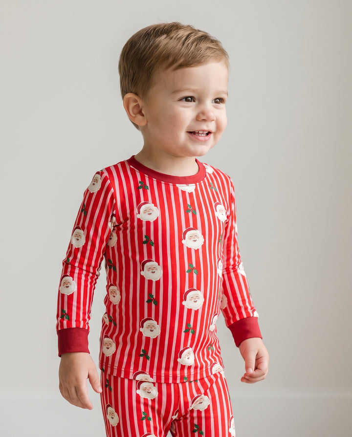 Retro Santa Candy Stripes Bamboo Two Piece Long Sleeve Pajama Set