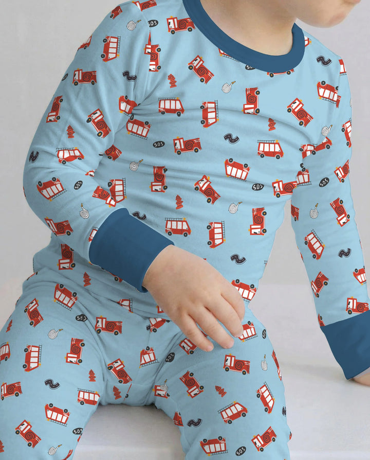 Little Fire Rescue Trucks Bamboo Two Piece Long Sleeve Pajama Set
