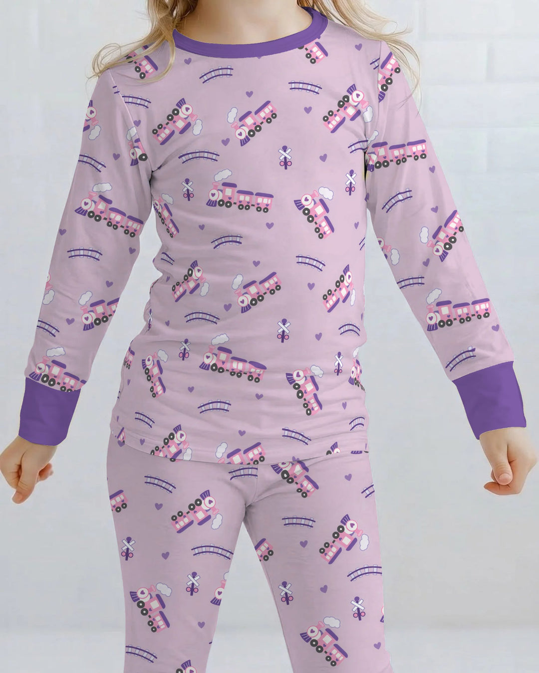 Pink Princess Train Adventure Bamboo Two Piece Long Sleeve Pajama Set
