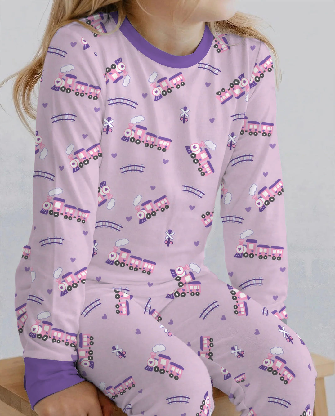 Pink Princess Train Adventure Bamboo Two Piece Long Sleeve Pajama Set