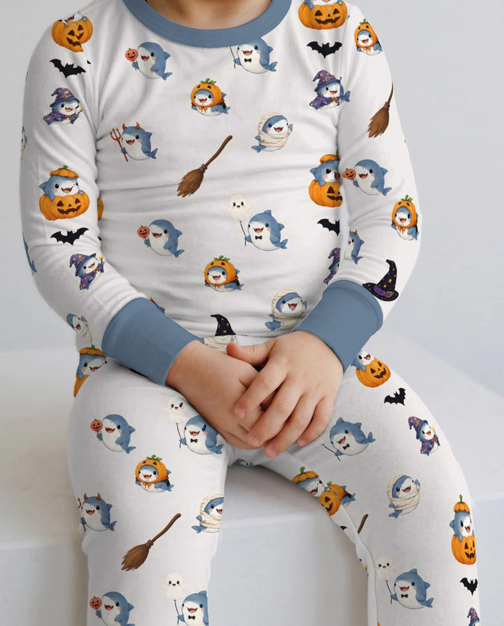 Cute Shark Halloween Party Bamboo Two Piece Long Sleeve Pajama Set