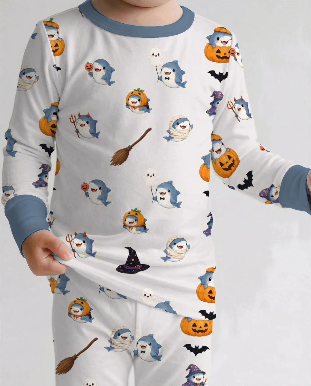 Cute Shark Halloween Party Bamboo Two Piece Long Sleeve Pajama Set
